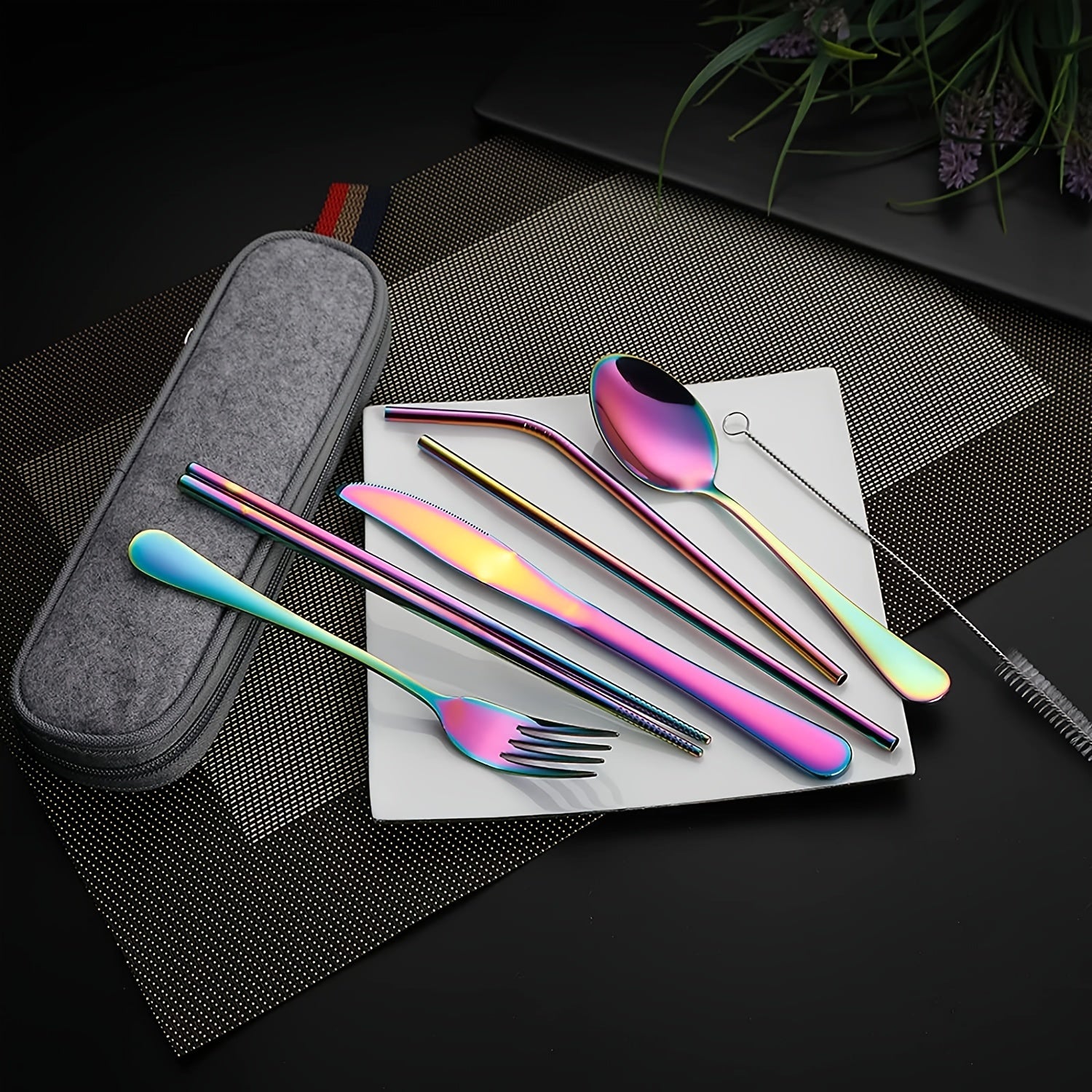 Camping Cutlery Set with 8 Stainless Steel Pieces Knife Fork Spoon Chopsticks and Carry Case