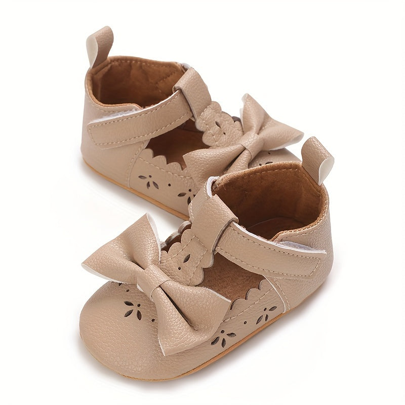 Baby Girls Mary Jane Shoes Solid Color Bowknot PU Rubber Non-Slip Spring Autumn Toddler Infant