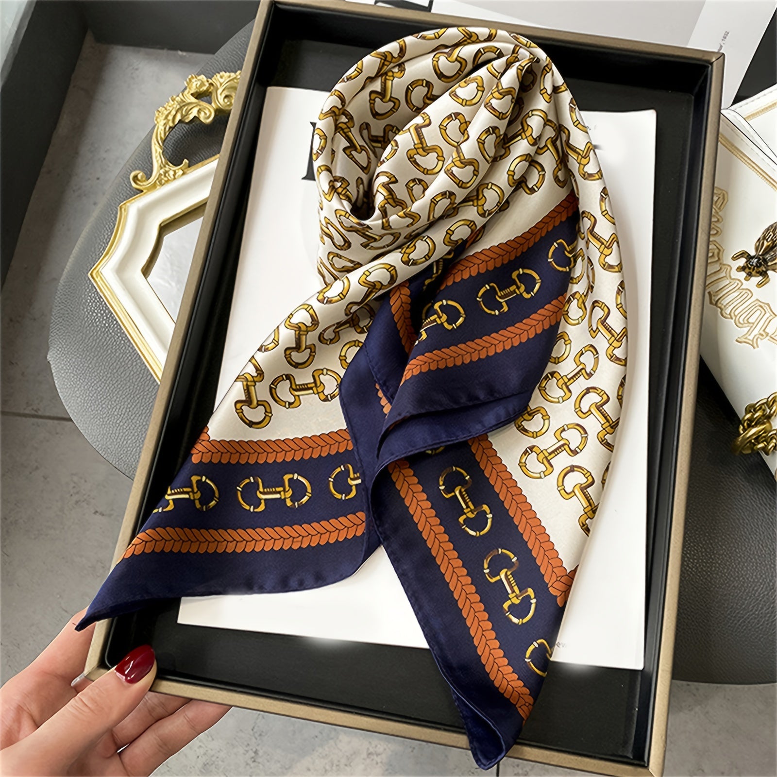 Women’s 70x70cm Polyester Square Scarf with Printed Design for Casual and All-Season Wear