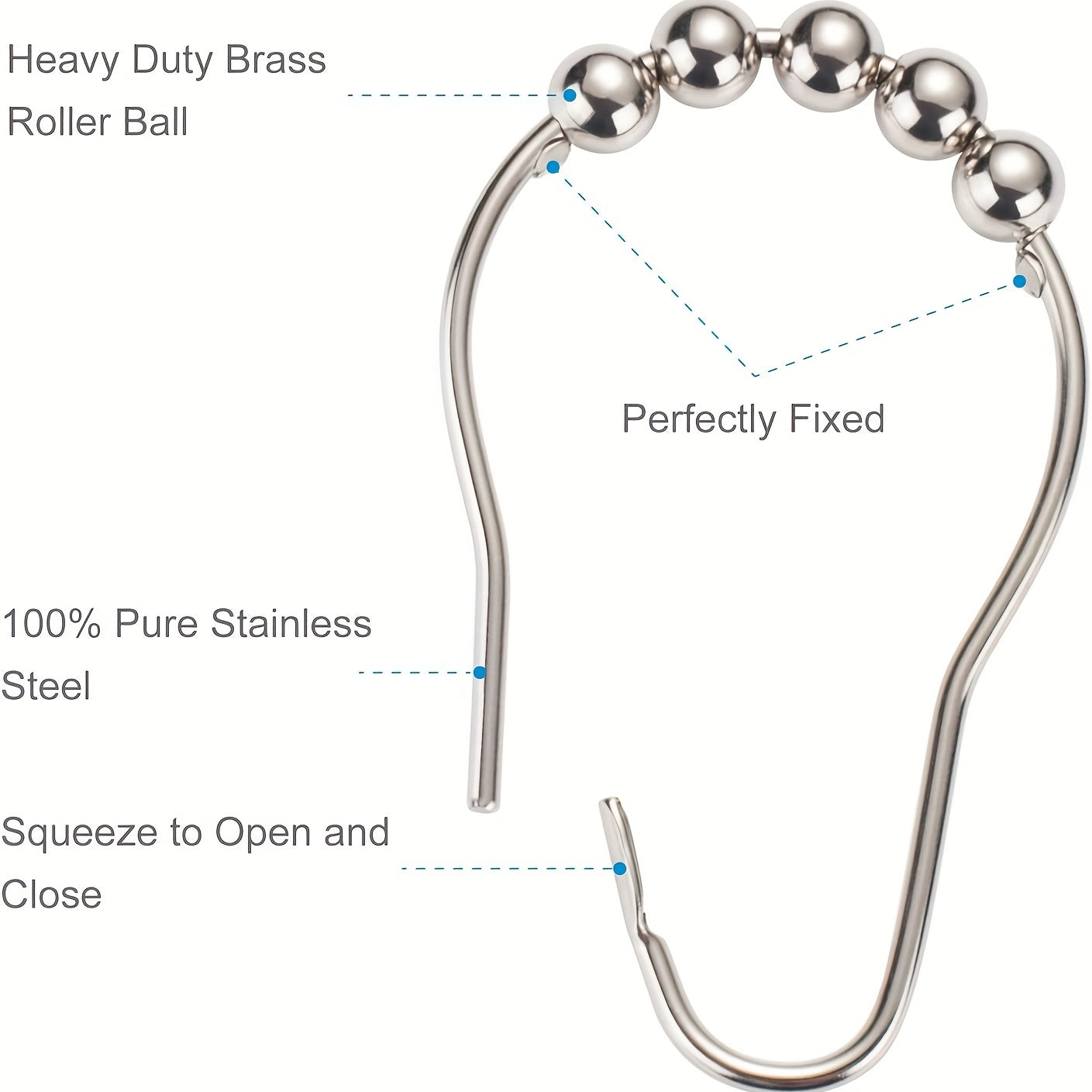 Vanna xonasi dush tayoqlari uchun 12 ta zanglamas po'latdan yasalgan dush pardasi tutqichlari.