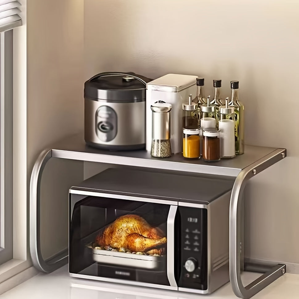 Qopqog'li metall oshxona saqlash racki, mikroto'lqinli pech va guruch pishirgich uchun, ikki qavatli, qora