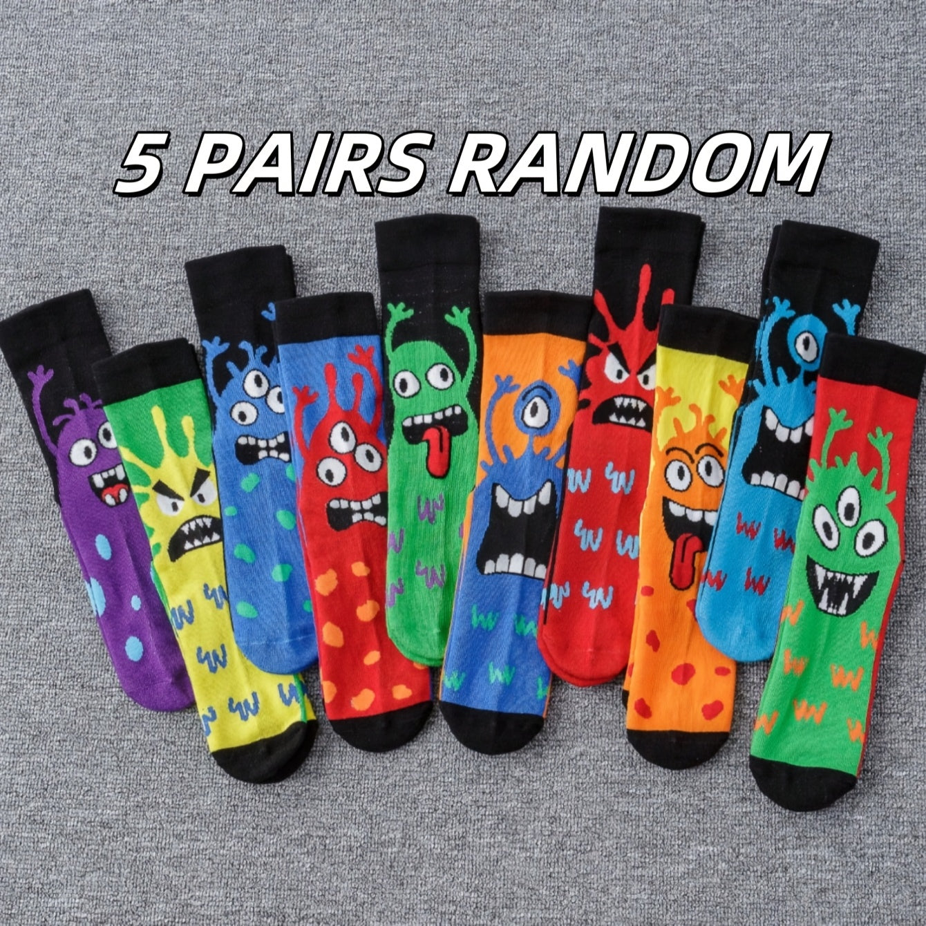 Men's and Women's Mid-Tube Socks 5-10 Pairs Cartoon Pattern Polyester All Seasons