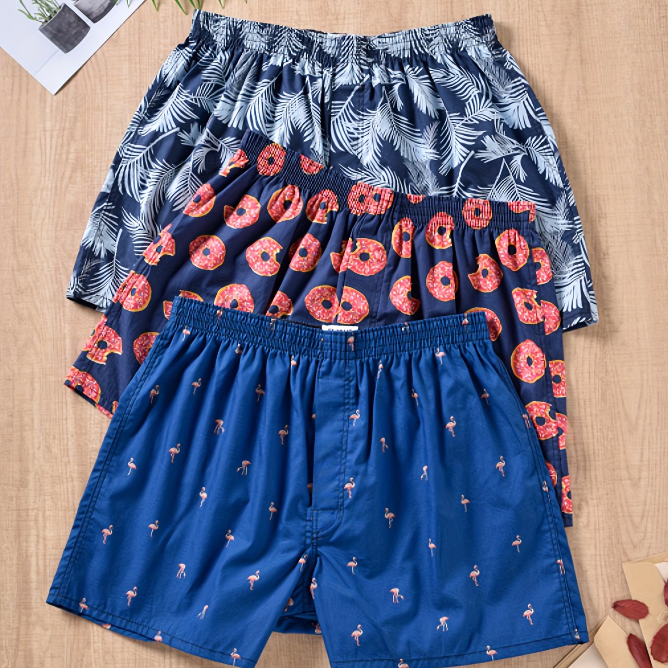 Мужские хлопковые боксёры в многоцветном стрелочном принте, свободный крой, дышащий, комплект из трёх