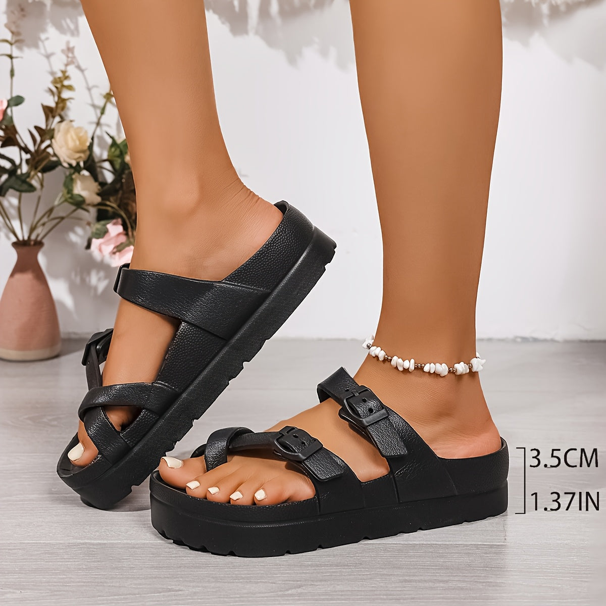 Women's EVA Slide Sandals with Adjustable Buckle and Soft Sole