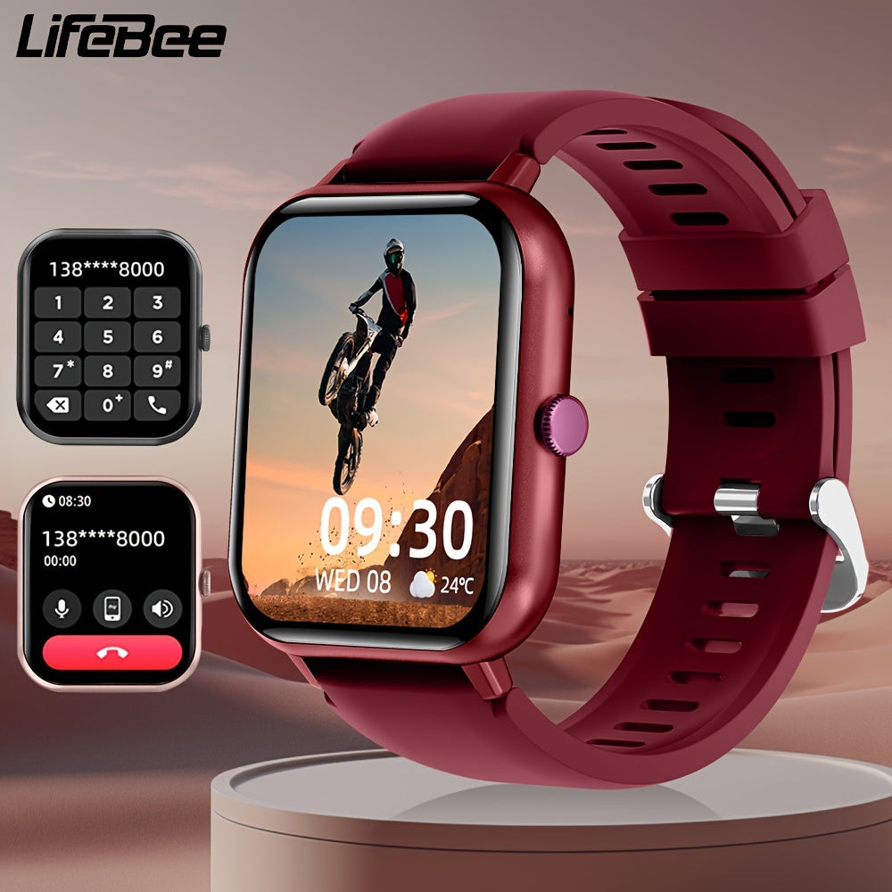 Часы LifeBee Smartwatch для мужчин и женщин - 4,65 см полный сенсорный экран, функция звонка, более 100 режимов упражнений, шагомер, отслеживание расстояния и калорий, USB зарядка, красный, фитнес и мультиспорт