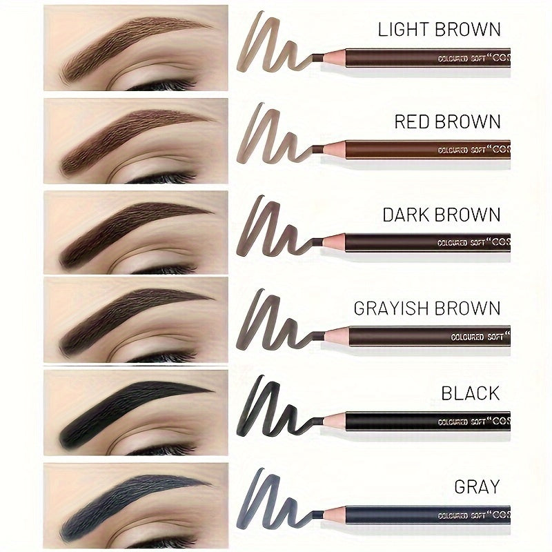 Women Waterproof Eyebrow Pencils Set 6 Vibrant Colors Smudge-Proof