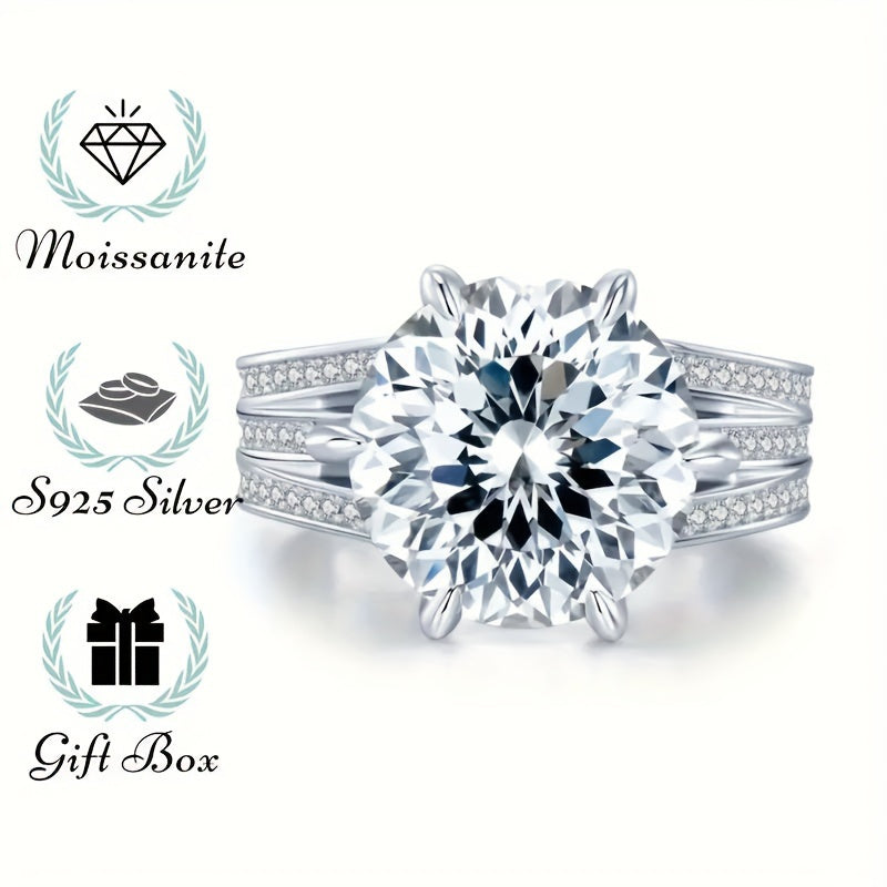 Moissanite Engagement Ring 5.09/10.09ct Silver GRA Certificate for Valentine's Day