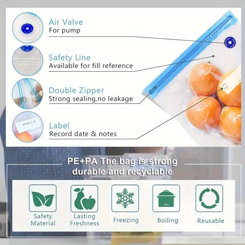 Handheld Rechargeable Food Vacuum Sealer with 3 Sizes of Bags for Food Storage