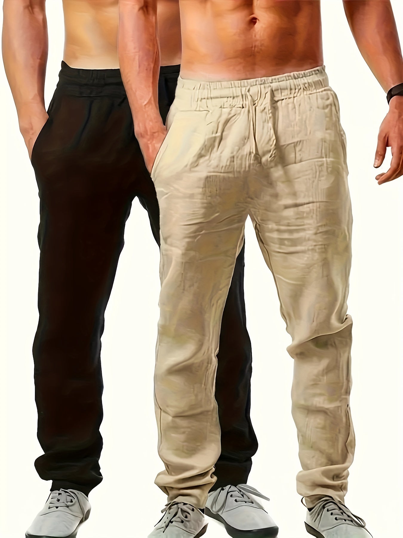 Мужские повседневные хлопковые штаны большого размера, 2 шт., однотонный цвет, шнурок, карманы, свободный крой, весна-осень