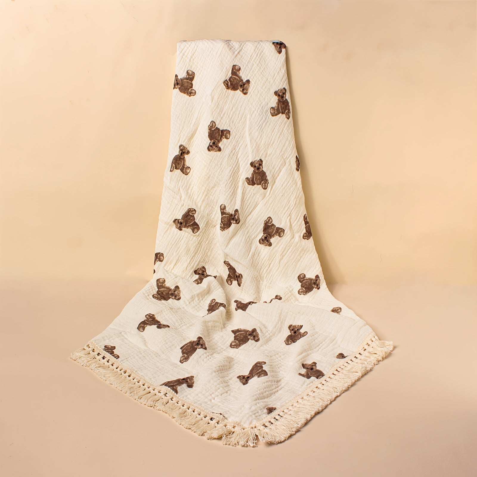 Children's Cotton Blanket with Tassel Edges Animal Print for Baby Stroller and Windproof Use