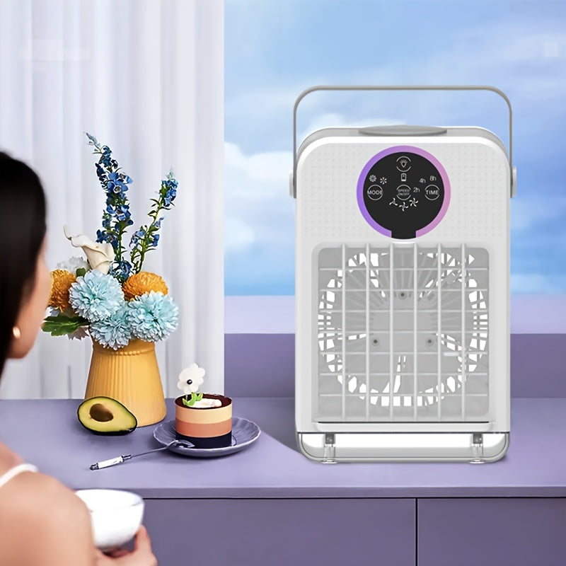 Portable Air Cooler with 700ml Water Tank Remote Control Misting Fan with Colorful Ambient Lights