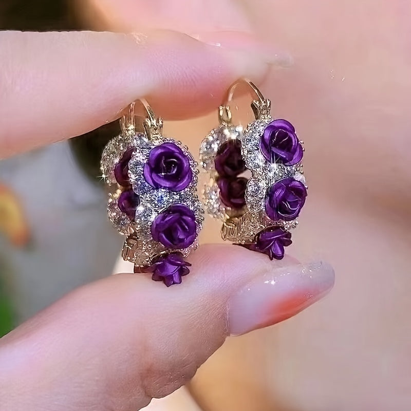 Red and Purple Rose Flower Earrings for Women Stylish Jewelry Gift