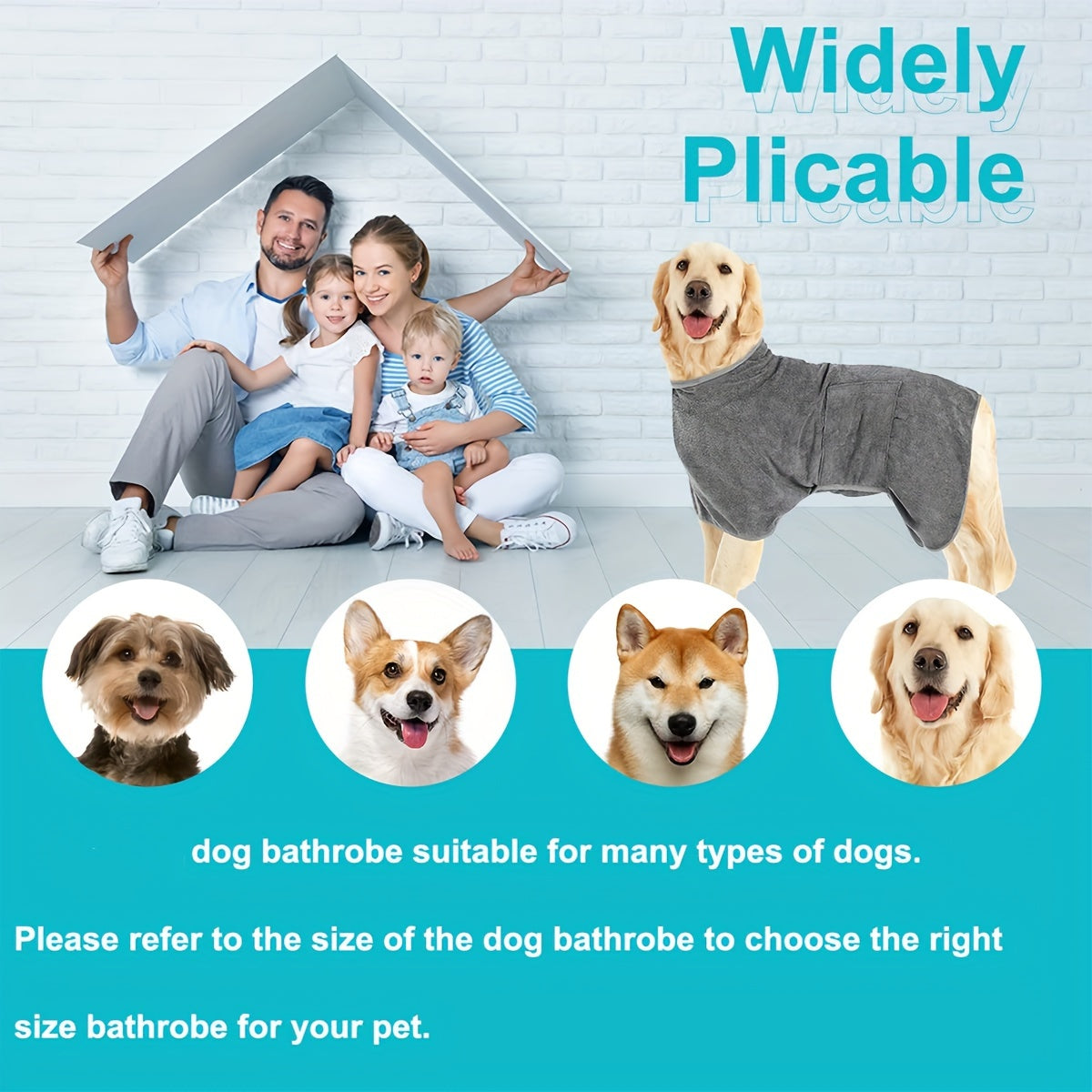 Dog Bathrobe Towel with Magic Sticker for Small Medium Large Dogs and Cats Quick-Drying Super Absorbent