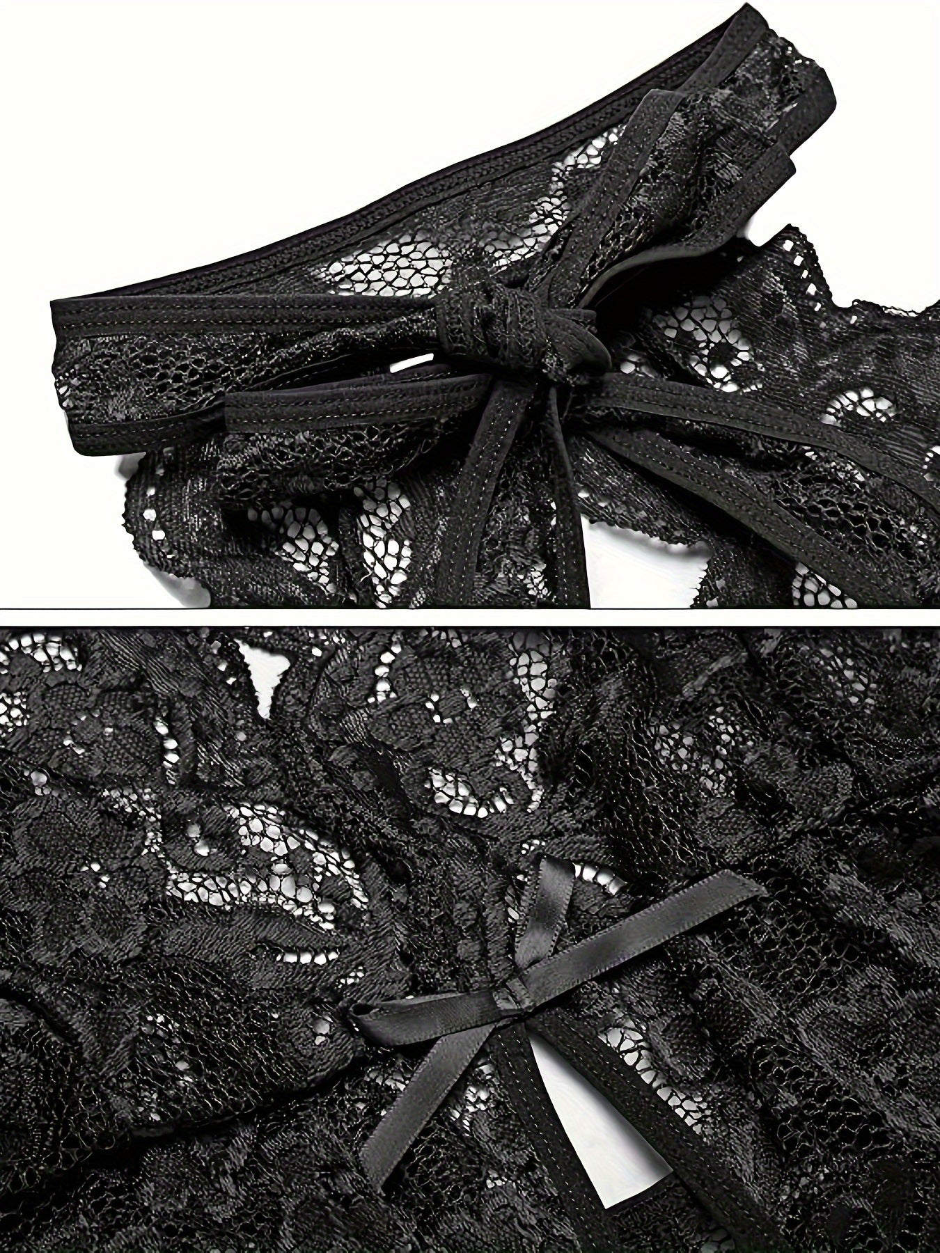 Women's Black Lace Velvet Teddy with Deep V Neck Backless Adjustable Straps