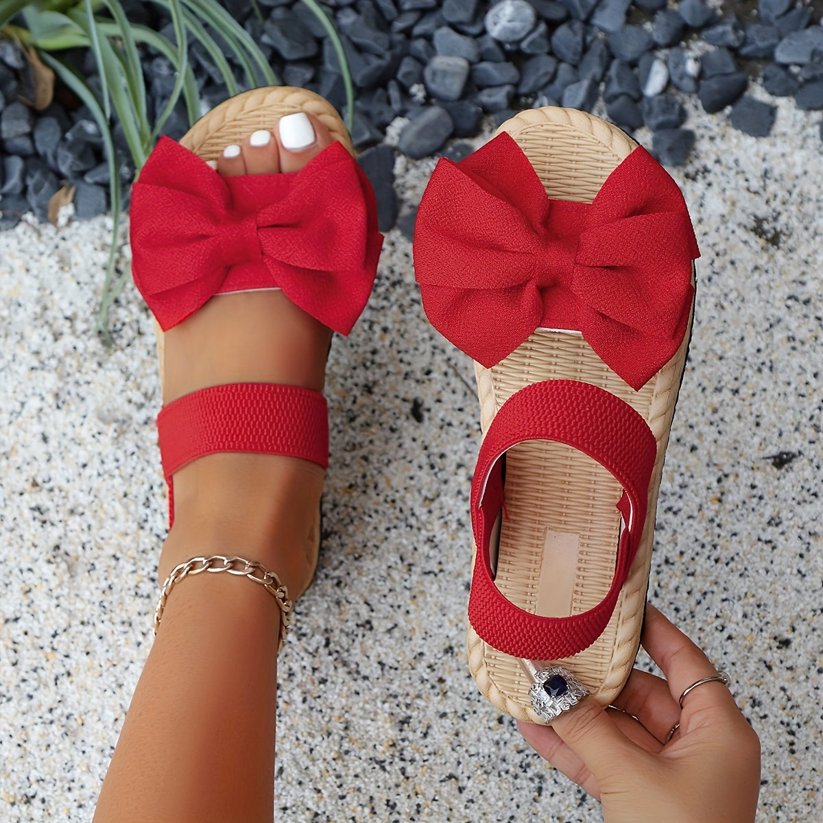 Women Flat Sandals Bow Elegant Bohemian Wedding Party Shoes