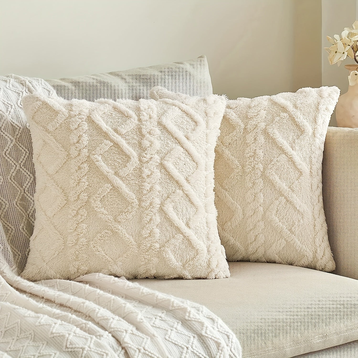 Blue and White Herringbone Throw Pillow Cover with Zipper Closure, Machine Washable Polyester