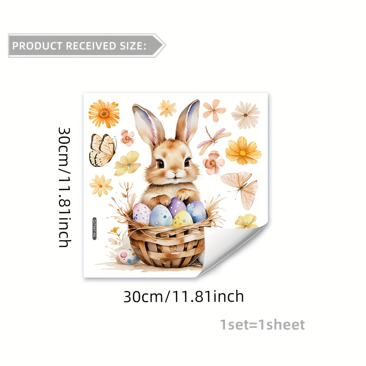 Easter Bunny Window Cling Decor 30x30cm Reusable PVC Sticker with Floral Butterfly