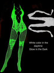 Plus Size Green Fishnet Mesh Open Crotch Bodysuit