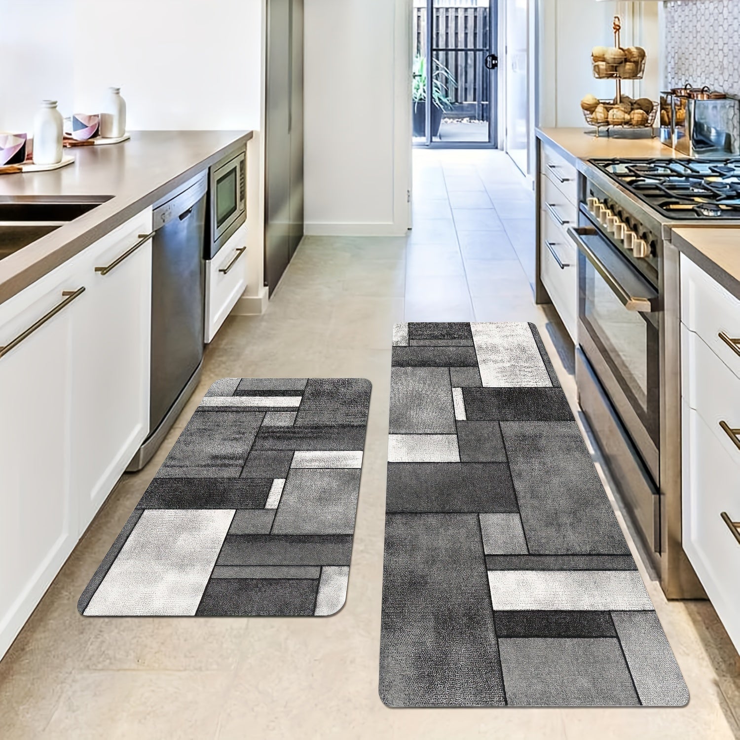 Geometric Print Kitchen Mat Non-Slip Waterproof Oil-Proof Entrance Rug