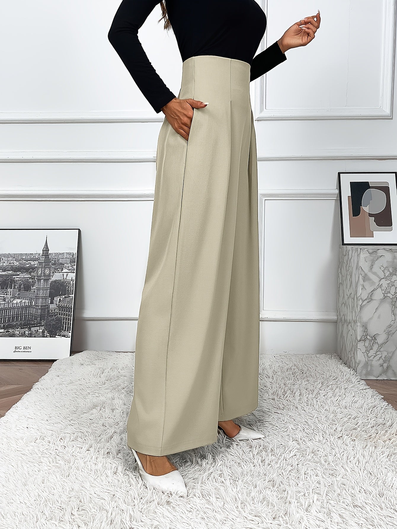 Women's Wide Leg Pants Solid Color Polyester Elastane Casual Spring Summer