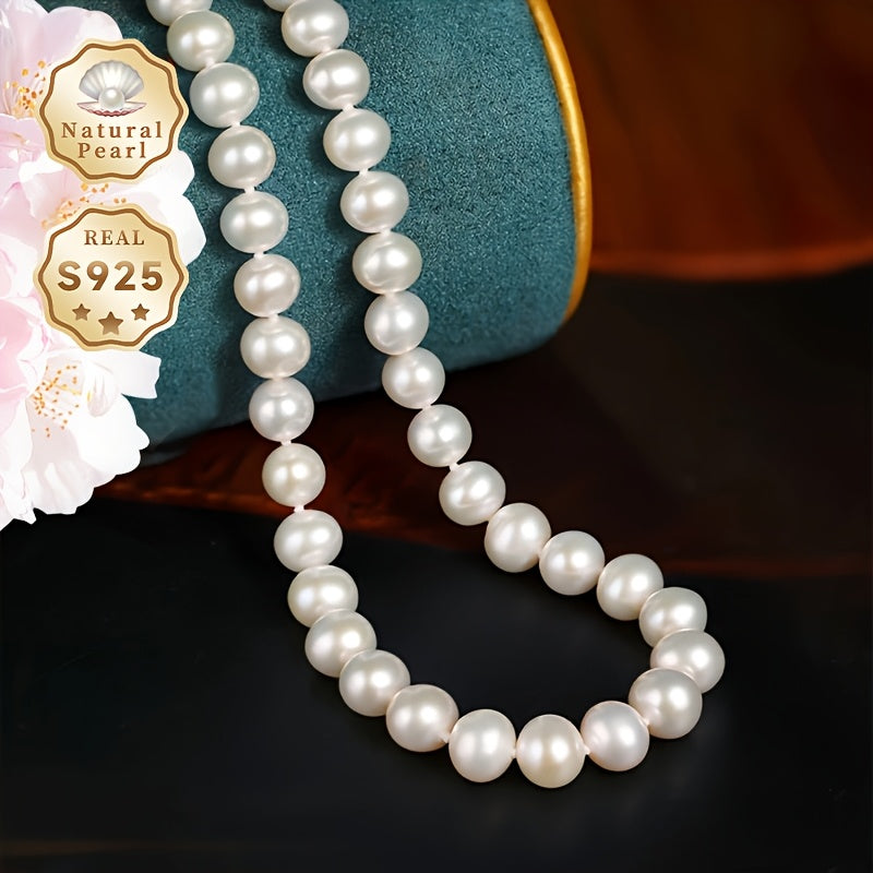 MUFAN Elegant Freshwater Pearl Necklace - 7-8mm tabiiy marvaridlar, S925 kumush, sovg'a qutisi bilan, har kuni kiyish va maxsus tadbirlar uchun ideal, yuqori sifatli brend, tabiiy nuqsonlar va rang farqlari.