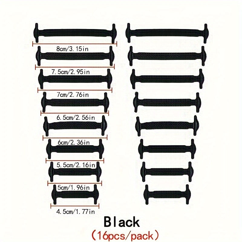 Unisex Elastic Silicone Shoelaces I-Shaped Buckle-Free Casual, Versatile Set of 16