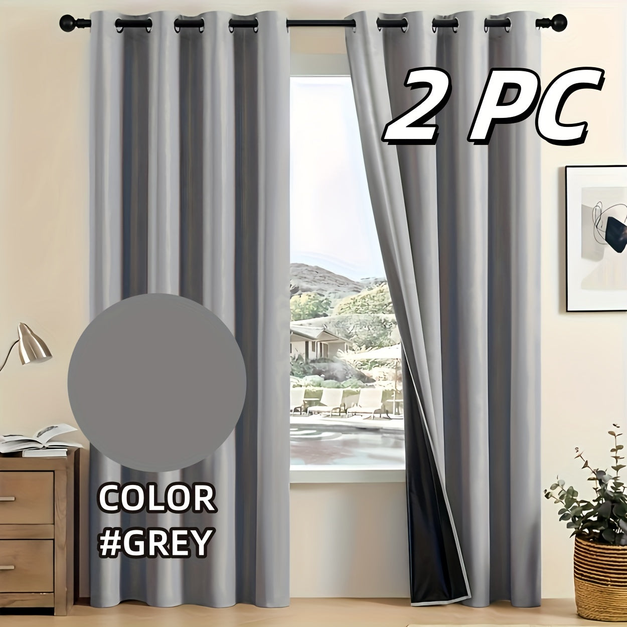 Solid Color Polyester Curtains Set of 2 Waterproof Heat-Insulating for Living Room Bedroom Kitchen