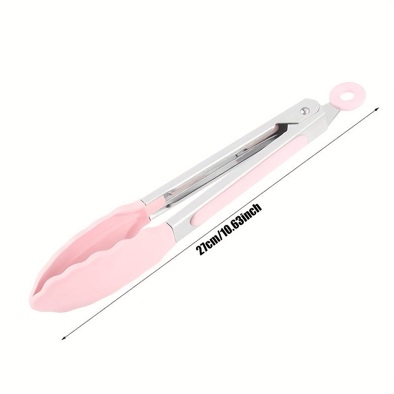 Xavfsiz pishirish va BBQ uchun ergonomik silikon boshli stainless steel oziq-ovqat tongs.