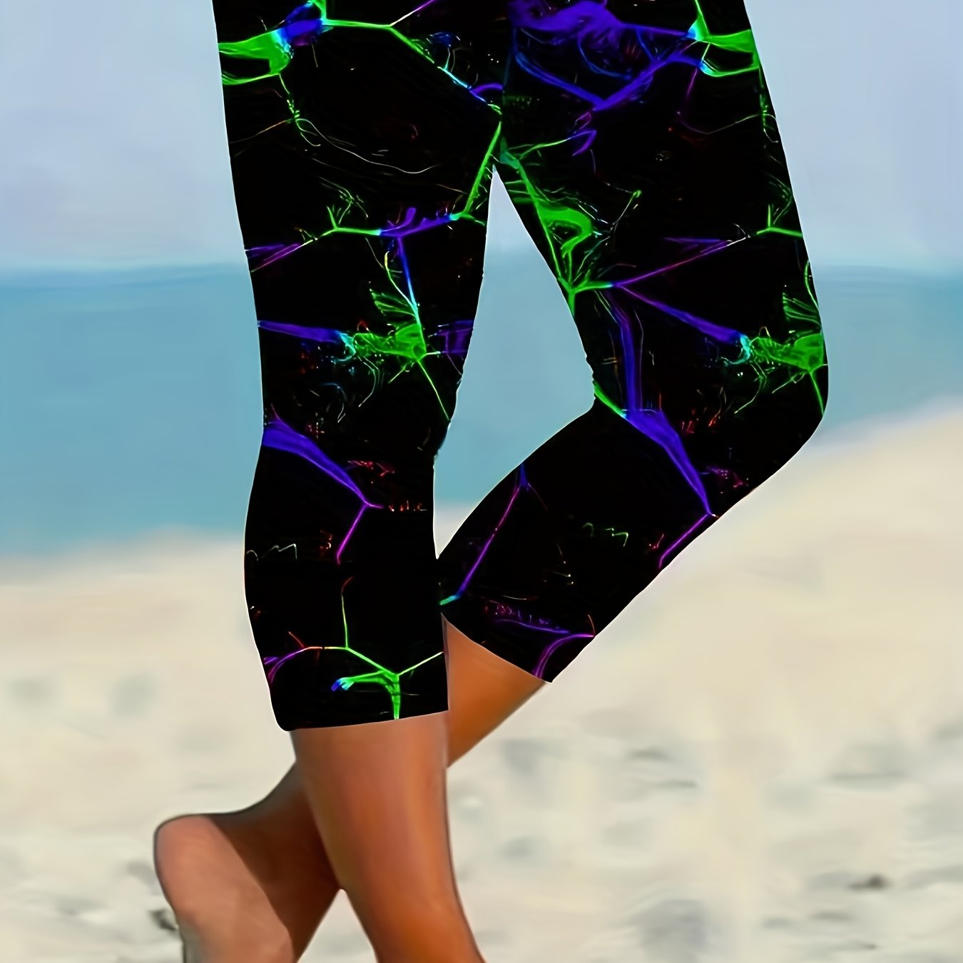 Plus Size Women's High-Waisted Leggings Tie-Dye Stretchy Breathable