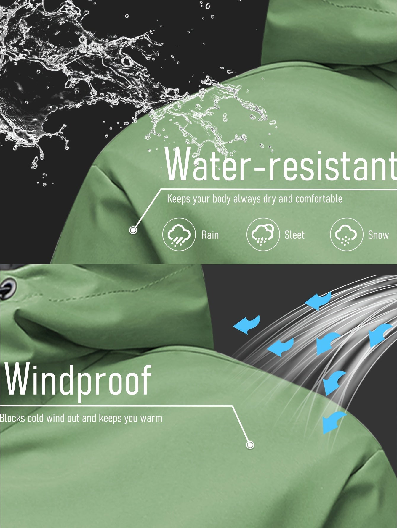 Men's Waterproof Windproof Hooded Jacket with Multi-Pockets Solid Color Outdoor Sports