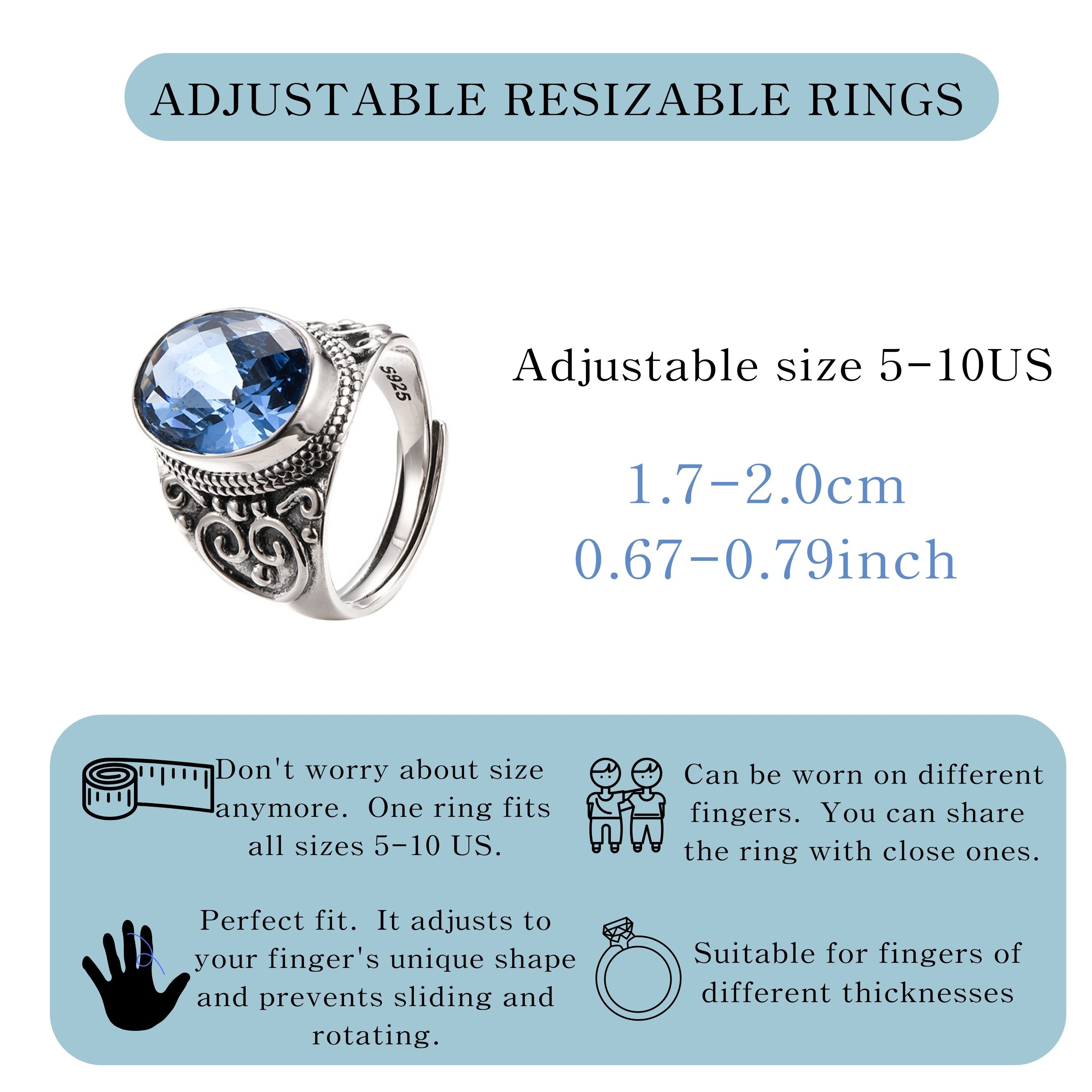 Anillo boho de plata de ley con zirconia sintética banda ancha tallada para uso diario