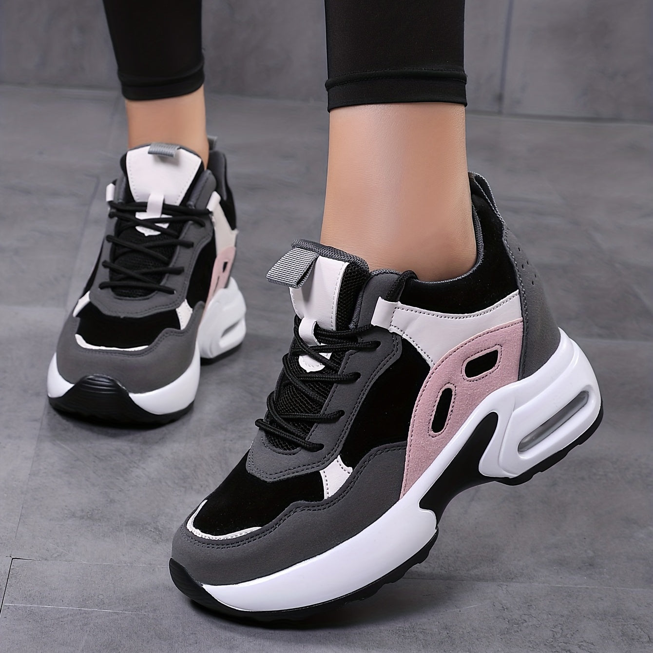 Zapatillas de plataforma con bloques de color para mujer, con cordones y amortiguación de aire