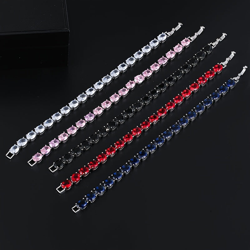 Zirconia Tennis Bracelet with Egg-Shaped Design Silver Jewelry for Women