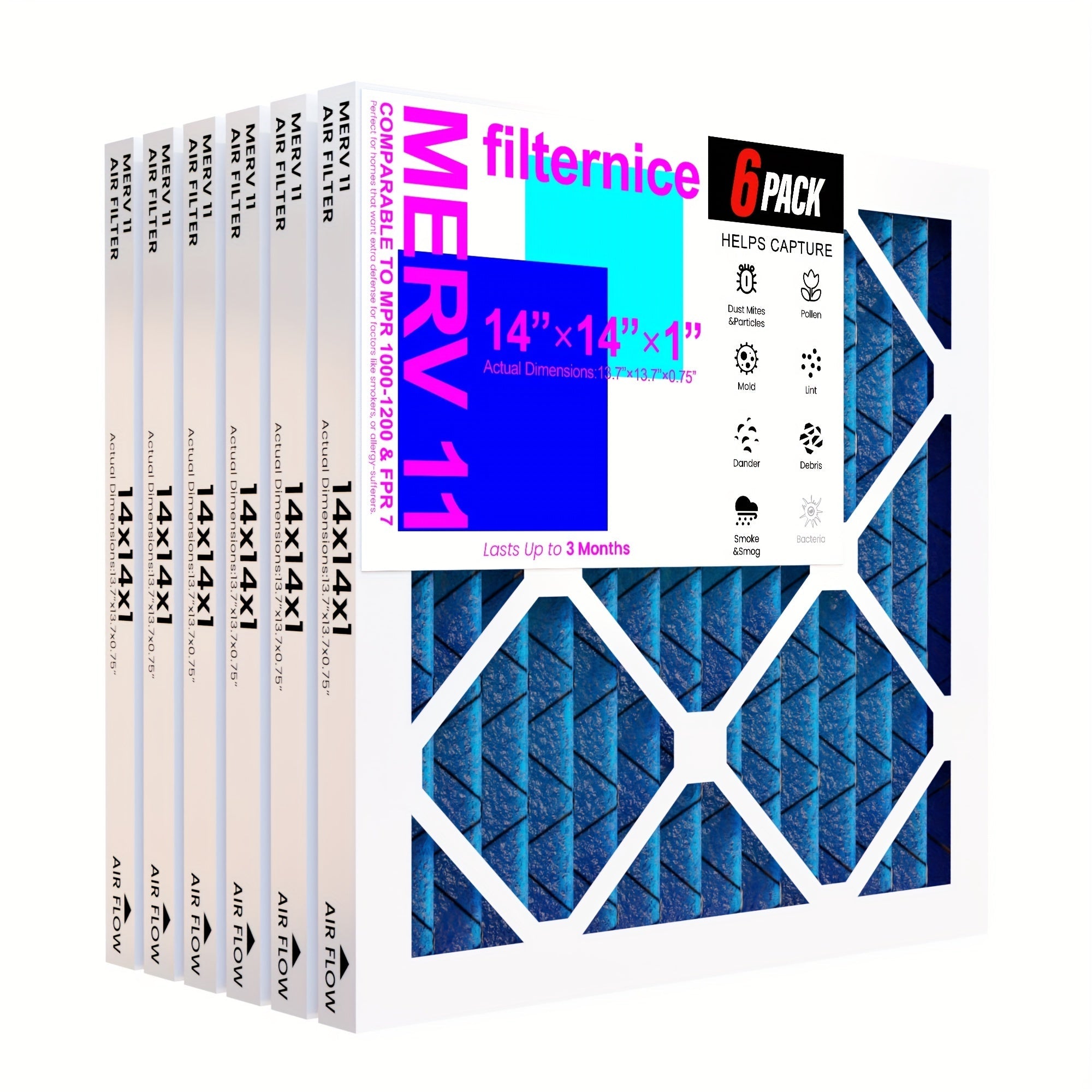 Set of 6 Electrostatic Pleated Air Filters for HVAC AC Furnace 35.56x35.56x2.54 cm MERV8-13