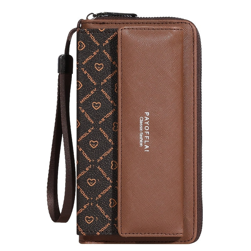 Vintage Women's Faux Leather Wallet with Wristlet Dual-Clasp Closure Zipper Card Slots Photo Pocket