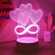 Pink 3D LED Night Light for Bedroom Decoration