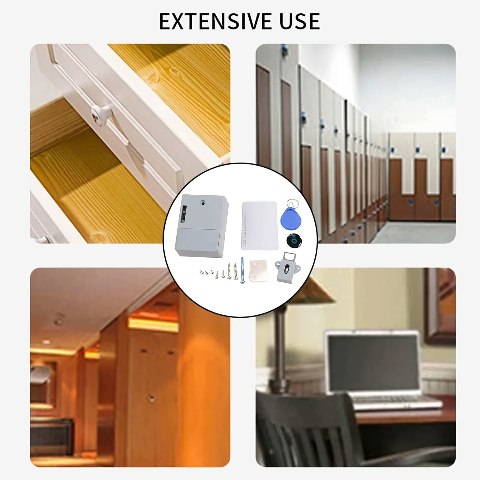 Electronic Cabinet Lock with Card and Keychains, Battery Powered, ABS Material