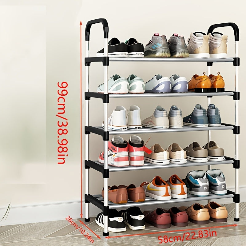 Black Metal Shoe Rack with 4-6 Tiers Dustproof Space-Saving Storage