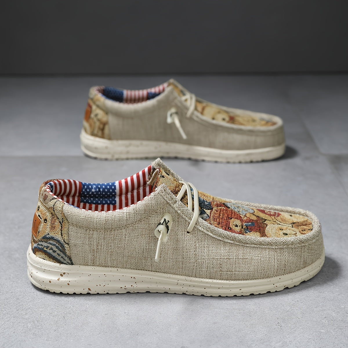 Men's Striped Fabric Slip-On Loafers Casual All-Season with Elastic Laces