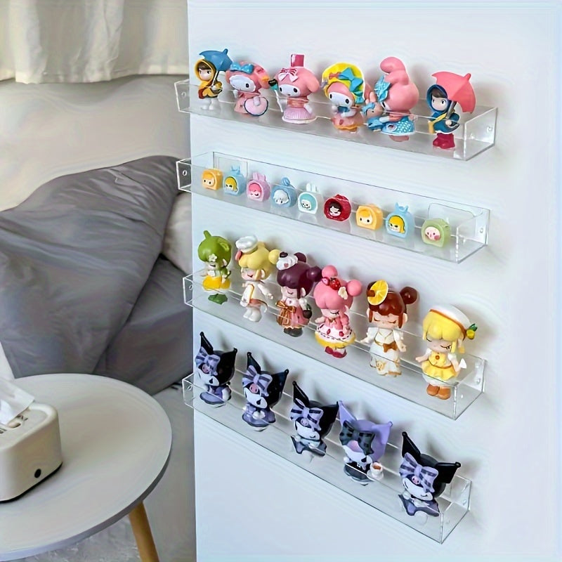 Transparent Wall-Mounted Display Shelf for Collectibles and Figures Dust-Free Adhesive Key Storage