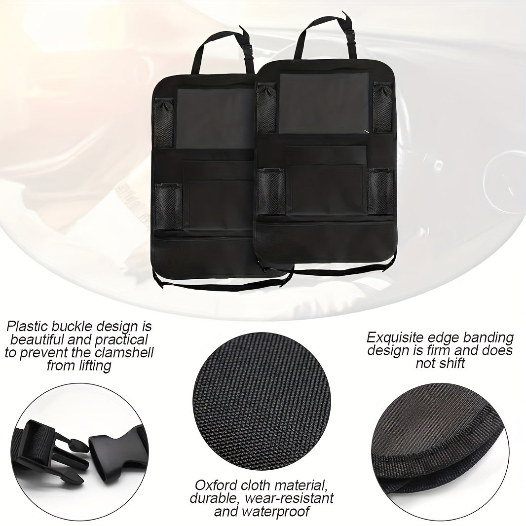 2-Pack Car Backseat Organizer with Tablet Holder and Kick Mats Durable Polyester
