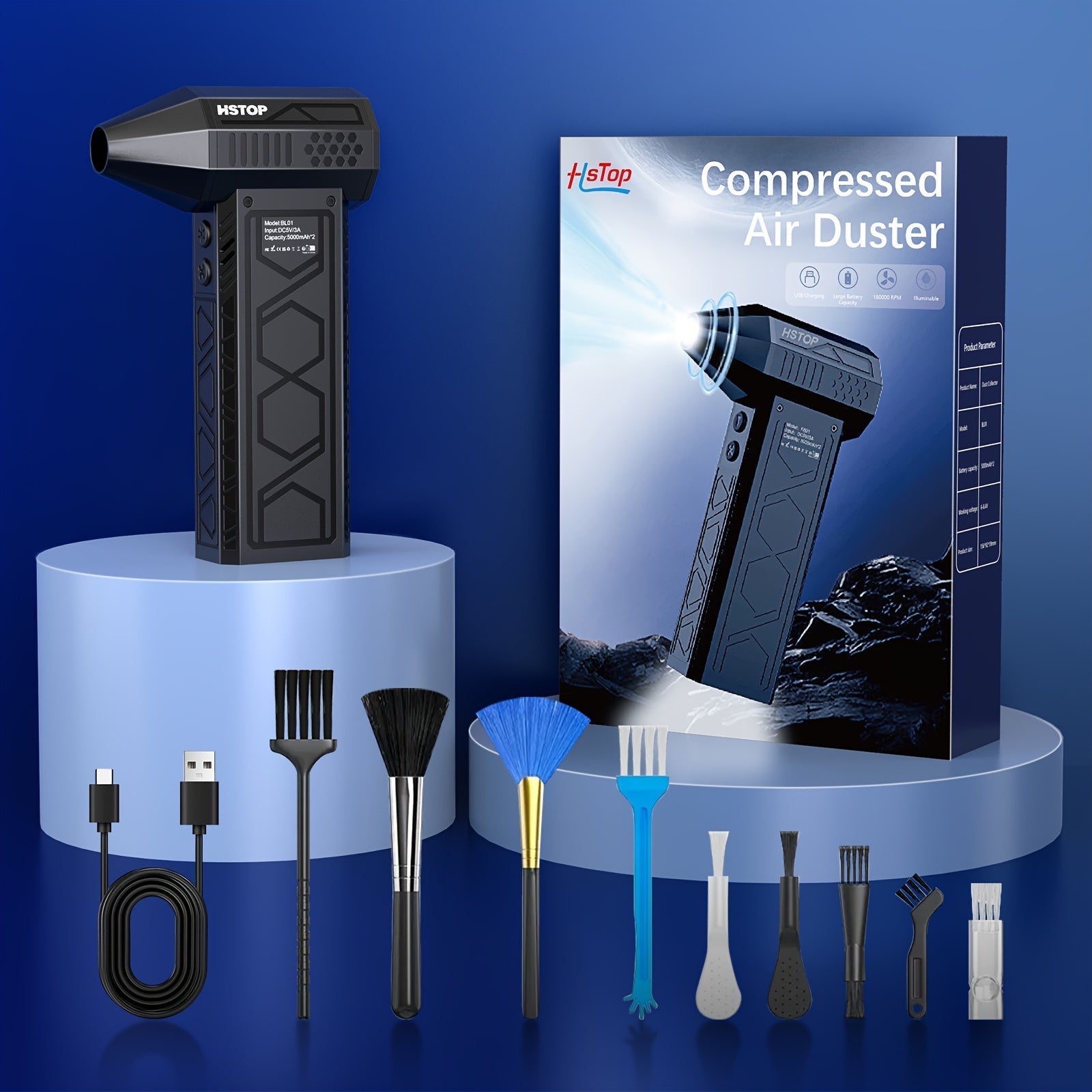 Compresor de aire compacto, soplador portátil, recargable por USB para limpieza de coches, uso en exteriores