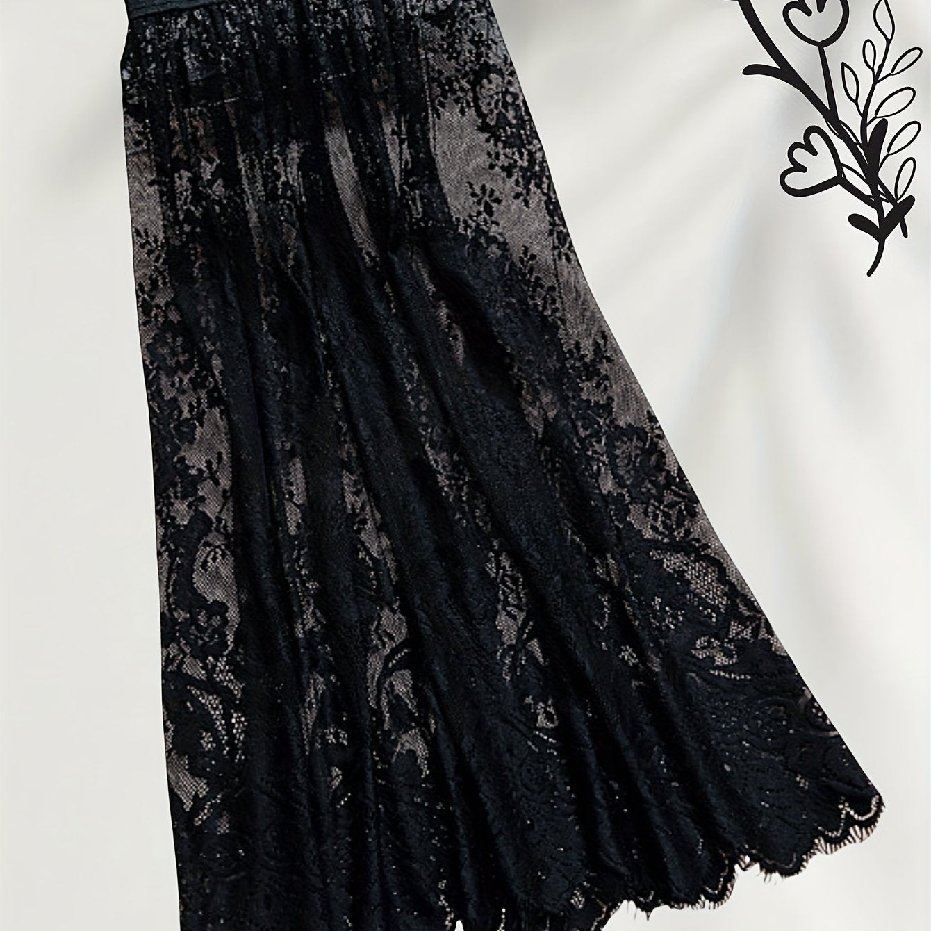 Women's Lace Layered Midi Skirt Black Sheer Mesh Formal Casual