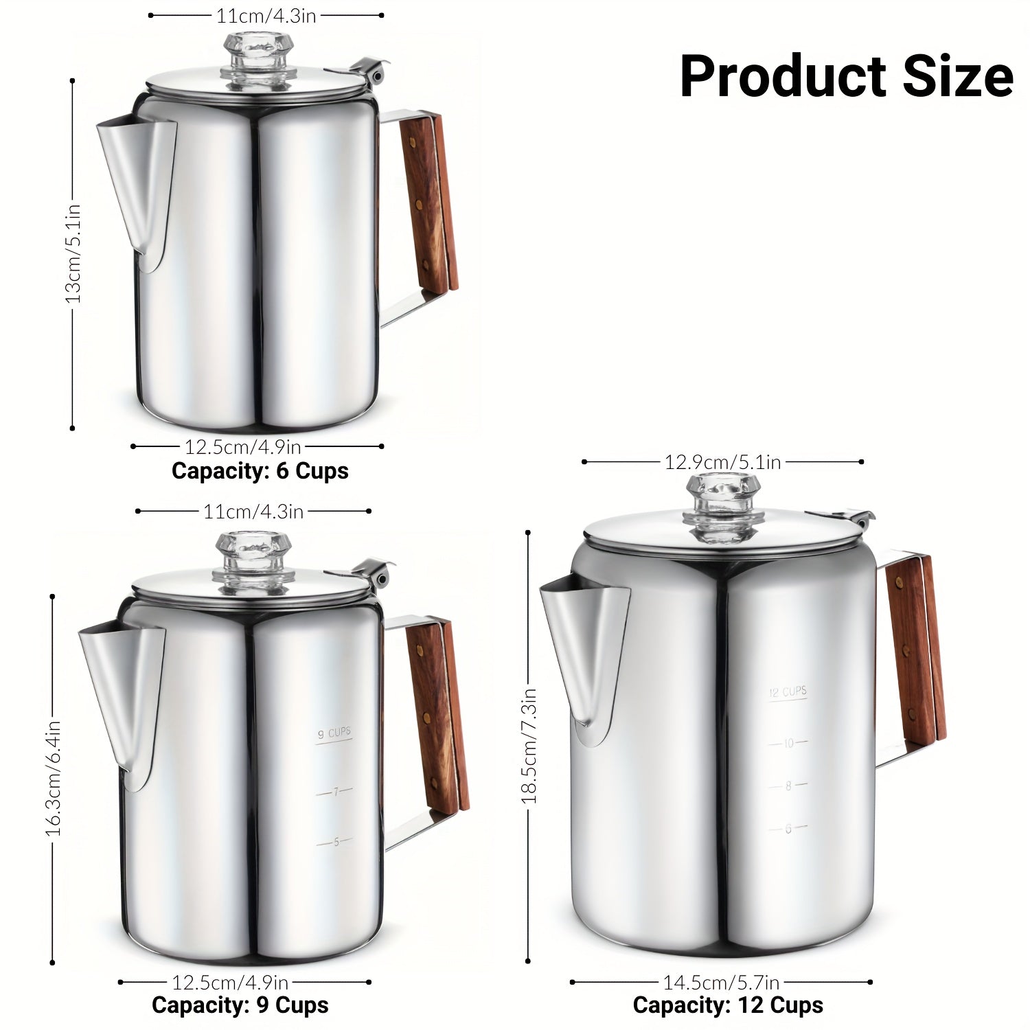 9-Cup Stainless Steel Coffee Maker with Wooden Handle No Electricity Camping