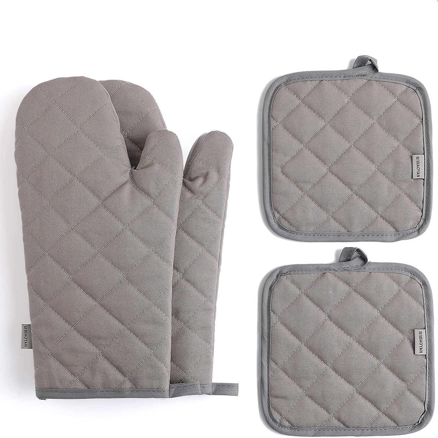 Set of 4 Grey Heat Resistant Oven Mitts and Pot Holders 33cm Long