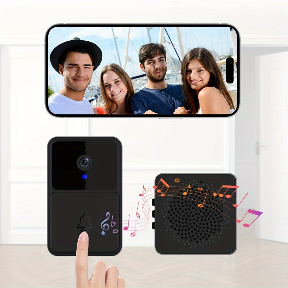 Smart WiFi Doorbell with HD Camera Night Vision Two-Way Audio Motion Detection Black