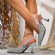 Women's Silver Rhinestone Slingbacks Open Toe Elegant Shoes