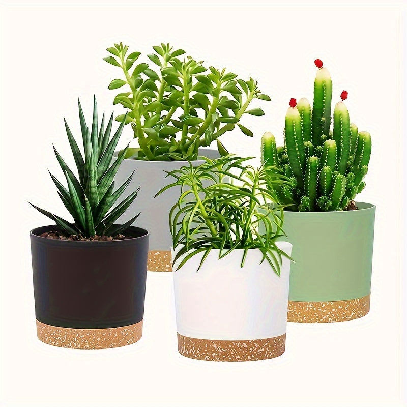 Set of 4 Modern Plastic Flower Pots with Drainage Holes 12.7cm Indoor Outdoor