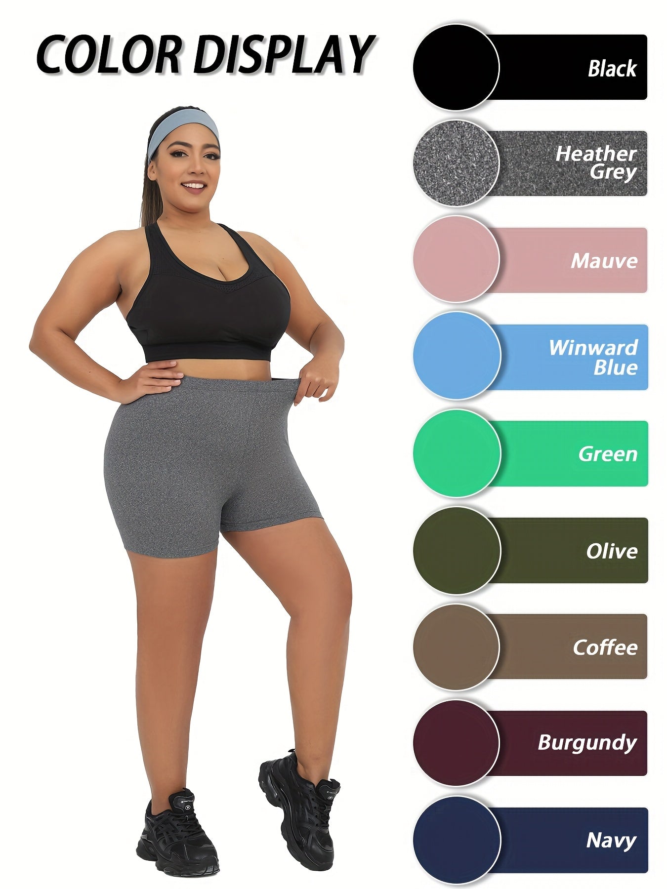 Plus Size High-Waist Biker Shorts for Women Yoga Running Blue