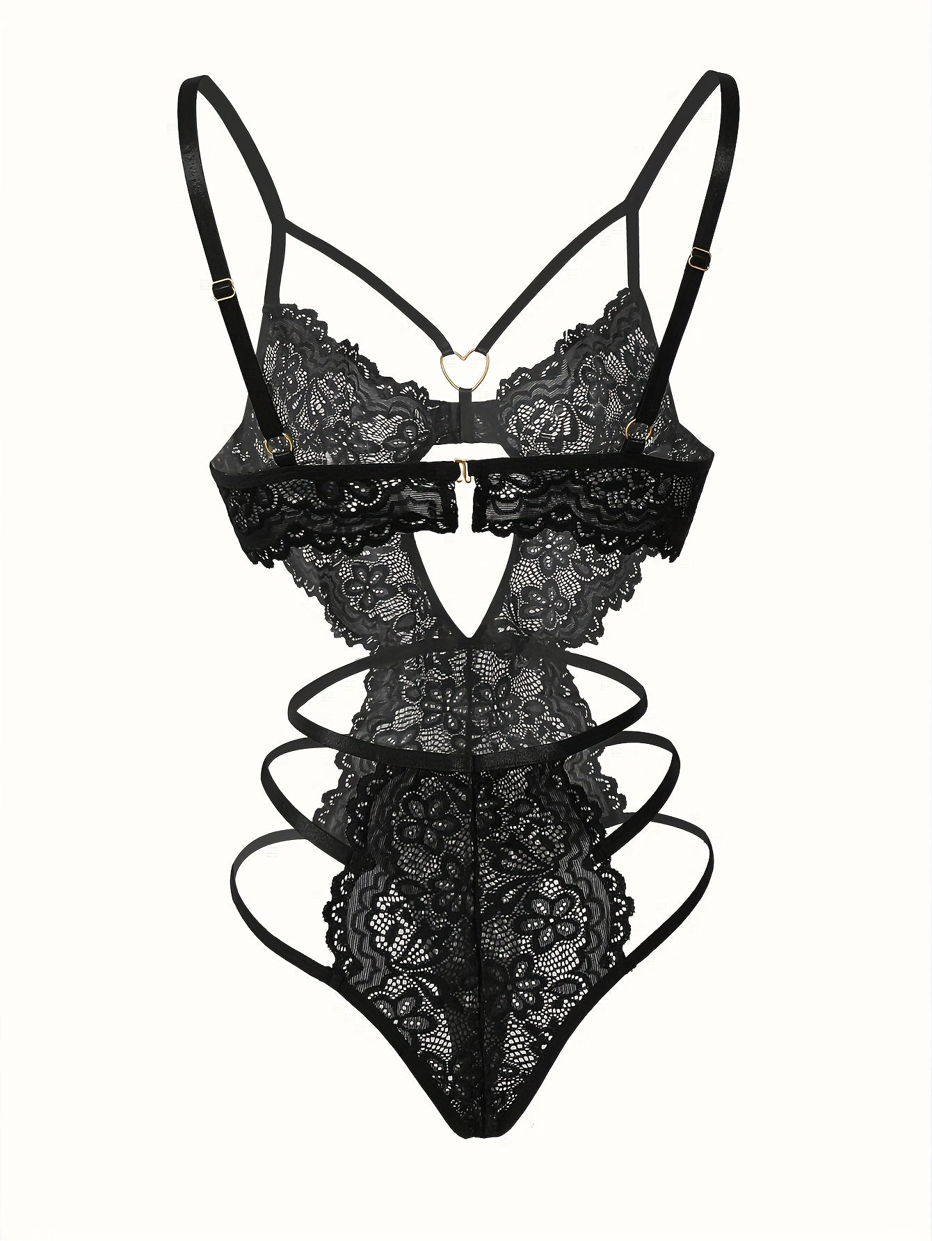 Women's Floral Lace Teddy with Heart Cut-Out and Linked Back
